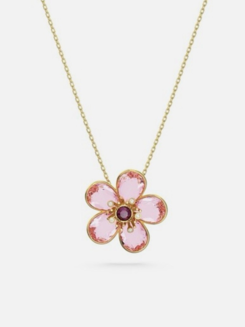 Gold and Pink Flower Pendant Necklace - Women Jewelry